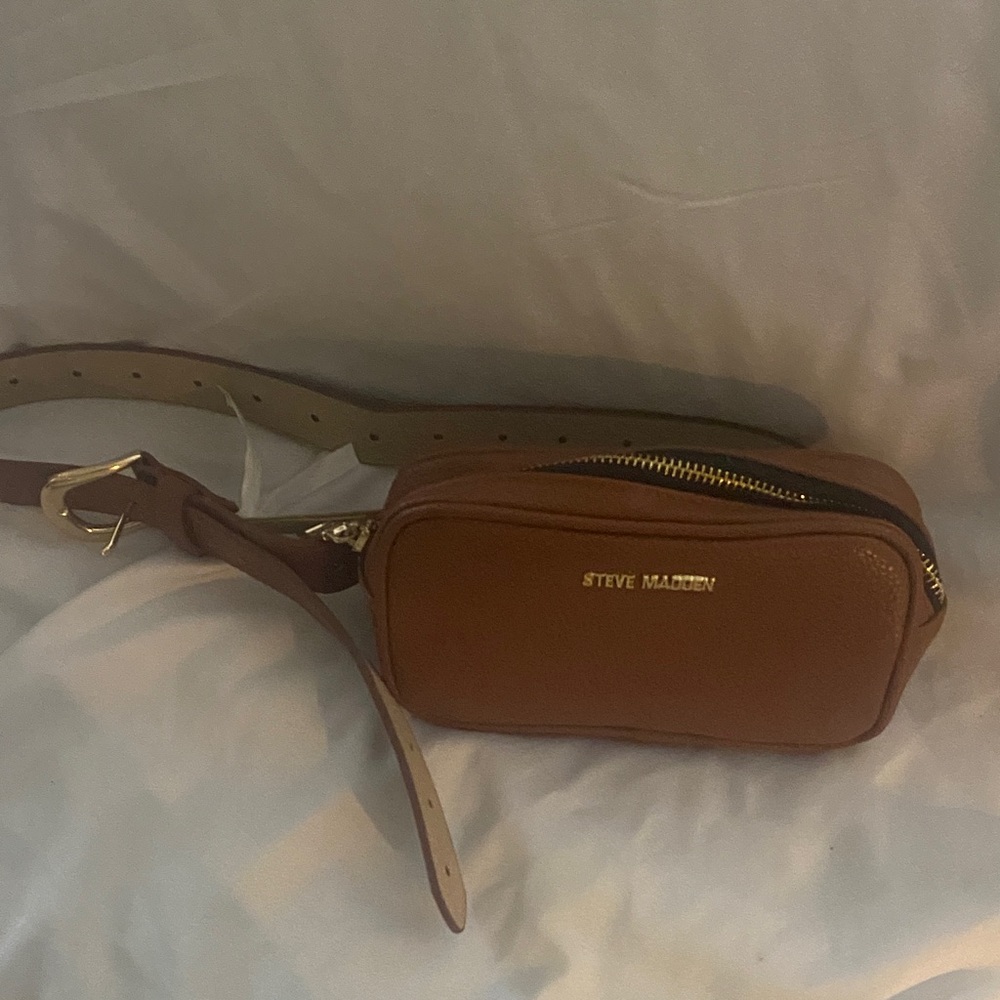 Steve Madden Tan Belt Bag with Gold Accents